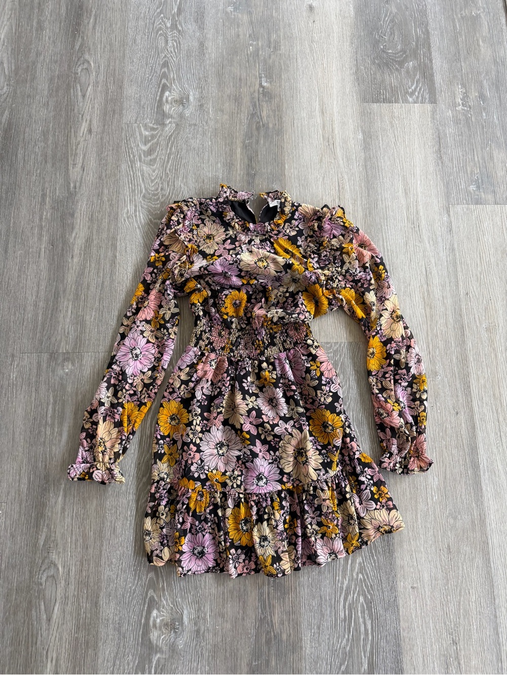 Steve Madden Black Floral Mini Dress with Pink & Mustard Blooms